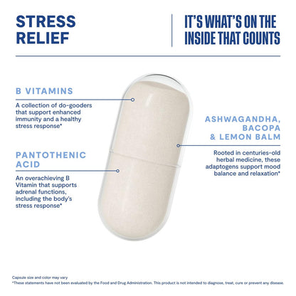Habit Stress Relief Supplement (60 Kapseln) - Neues Design, Unterstützt Entspannung & Stimmungsausgleich, Vitamin B, Adaptogene, Melisse, Beruhigend, Vegan, Ohne Gentechnik (1 Packung)