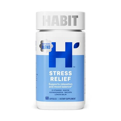 Habit Stress Relief Supplement (60 Kapseln) - Neues Design, Unterstützt Entspannung & Stimmungsausgleich, Vitamin B, Adaptogene, Melisse, Beruhigend, Vegan, Ohne Gentechnik (1 Packung)