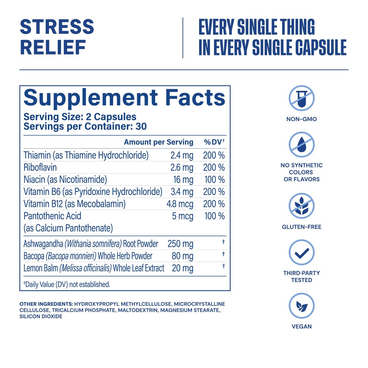 Habit Stress Relief Supplement (60 Kapseln) - Neues Design, Unterstützt Entspannung & Stimmungsausgleich, Vitamin B, Adaptogene, Melisse, Beruhigend, Vegan, Ohne Gentechnik (1 Packung)