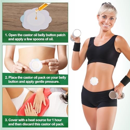 30 Stück Rizinusöl-Pack-Wrap für den Bauchnabel, selbstklebende Einweg-Rizinusöl-Bauchnabel-Wrap-Pads aus Vliesstoff, hochabsorbierend, organische Abdeckkompressen, kein Auswaschen nötig (Öl nicht enthalten)