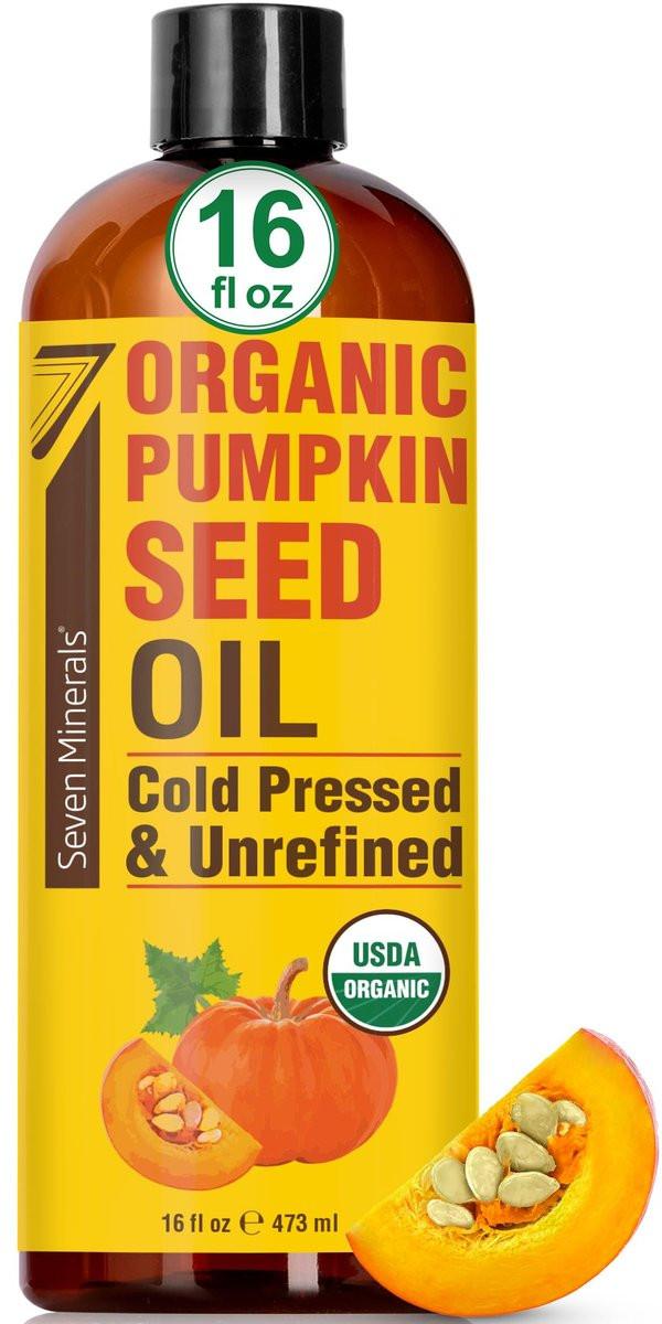 Seven Minerals Kürbiskernöl für Haarwachstum, Gesicht & Körper - 473 ml Flasche - USDA Bio, kaltgepresst & hexanfrei - Leicht, nicht fettend & tiefenwirksam feuchtigkeitsspendend für Kopfhaut & Haut