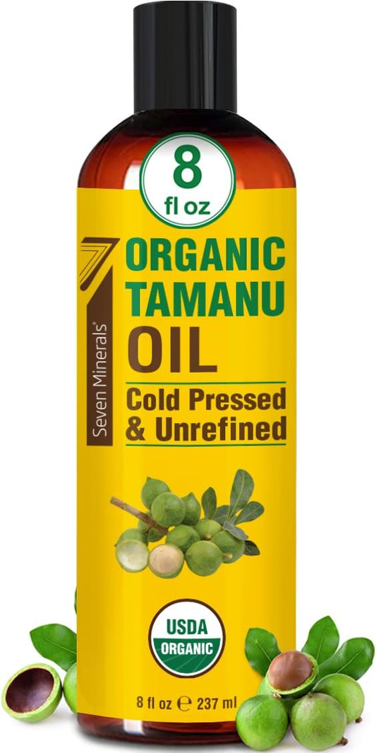 Seven Minerals USDA Bio Tamanuöl - Große 240ml Flasche - Kaltgepresst & 100% Reines Bio Tamanuöl für Haut, Gesicht, Haare & Nägel - GMO & Hexanfrei, Nährstoffreiches Trägeröl, das leicht einzieht