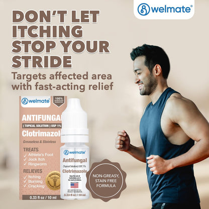 WELMATE Clotrimazol 1% Antimykotische Lösung | 0,33 fl oz (10 ml) gegen Fußpilz, Juckreiz, Ringelflechte & Ohrentropfen, fettfrei, nicht färbend, schnelle Linderung bei juckender, brennender Haut