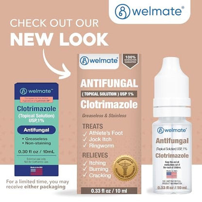 WELMATE Clotrimazol 1% Antimykotische Lösung | 0,33 fl oz (10 ml) gegen Fußpilz, Juckreiz, Ringelflechte & Ohrentropfen, fettfrei, nicht färbend, schnelle Linderung bei juckender, brennender Haut