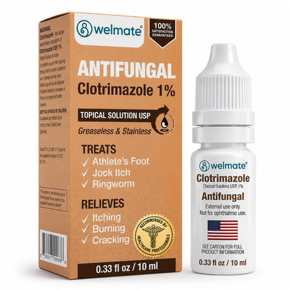 WELMATE Clotrimazol 1% Antimykotische Lösung | 0,33 fl oz (10 ml) gegen Fußpilz, Juckreiz, Ringelflechte & Ohrentropfen, fettfrei, nicht färbend, schnelle Linderung bei juckender, brennender Haut