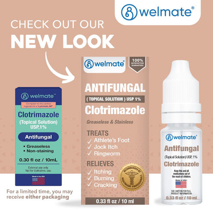 WELMATE Clotrimazol 1% Antimykotische Lösung | 0,33 fl oz (10 ml) gegen Fußpilz, Juckreiz, Ringelflechte & Ohrentropfen, fettfrei, nicht färbend, schnelle Linderung bei juckender, brennender Haut