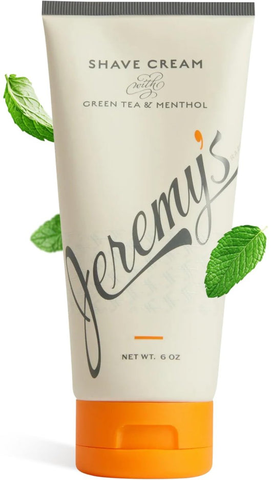 Jeremy's Rasiercreme für Männer - Natürliche Rasiercreme mit Grüntee und Menthol - Reichhaltiger Schaum für Gesicht, Körper, Kopf, Reise, empfindliche Haut und Rasurbrand - Herrenpflege (Hergestellt in den USA, 177 ml)
