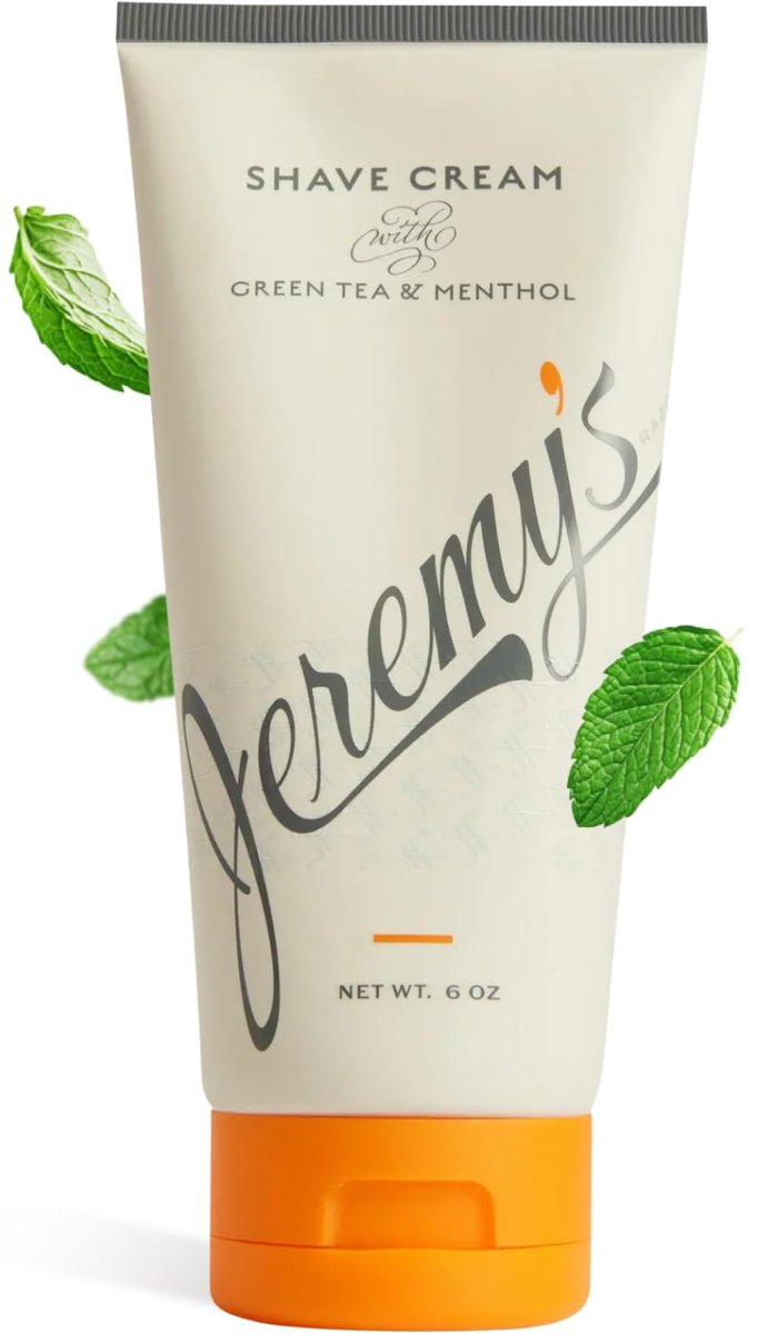 Jeremy's Rasiercreme für Männer - Natürliche Rasiercreme mit Grüntee und Menthol - Reichhaltiger Schaum für Gesicht, Körper, Kopf, Reise, empfindliche Haut und Rasurbrand - Herrenpflege (Hergestellt in den USA, 177 ml)