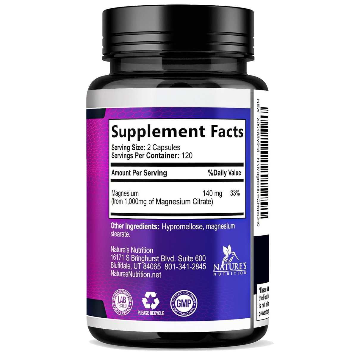 Magnesiumcitrat 1000mg pro Portion - 3-fach Stärke Magnesium Ergänzung für Knochen, Muskeln, Herz, natürliche Schlafunterstützung für Männer & Frauen, vegane Mag Mineral Kapseln, nicht-GVO, in den USA abgefüllt - 240 Kapseln