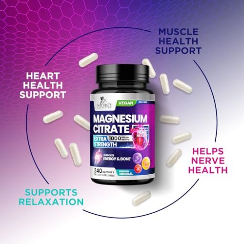 Magnesiumcitrat 1000mg pro Portion - 3-fach Stärke Magnesium Ergänzung für Knochen, Muskeln, Herz, natürliche Schlafunterstützung für Männer & Frauen, vegane Mag Mineral Kapseln, nicht-GVO, in den USA abgefüllt - 240 Kapseln