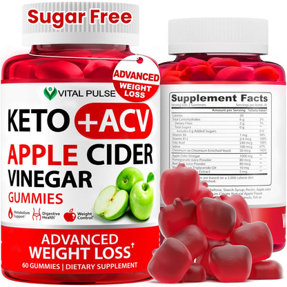 Keto ACV Gummies Fortgeschrittener Gewichtsverlust - Zuckerfreie ACV Keto Gummies - Gummy-Ergänzung für Frauen und Männer - Detox - Apfelessig - Apfelgeschmack