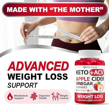 Keto ACV Gummies Fortgeschrittener Gewichtsverlust - Zuckerfreie ACV Keto Gummies - Gummy-Ergänzung für Frauen und Männer - Detox - Apfelessig - Apfelgeschmack
