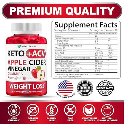 Keto ACV Gummies Fortgeschrittener Gewichtsverlust - Zuckerfreie ACV Keto Gummies - Gummy-Ergänzung für Frauen und Männer - Detox - Apfelessig - Apfelgeschmack