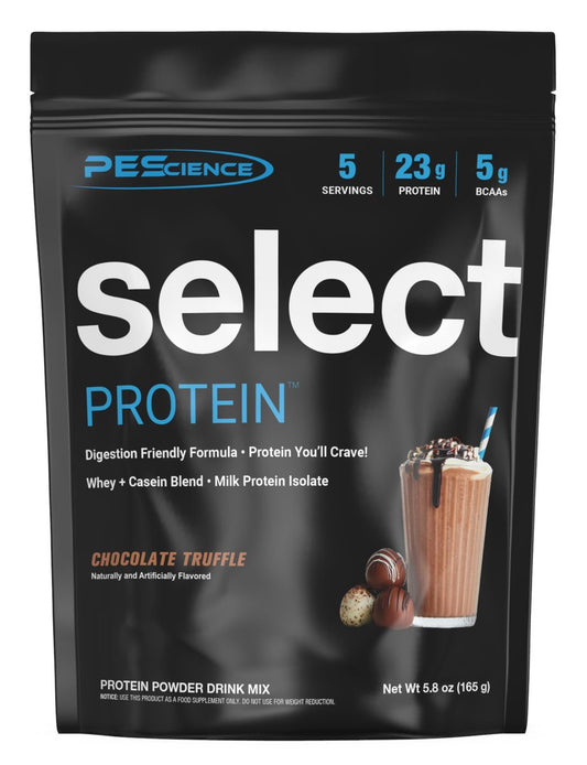 PEScience Select Protein Pulver – Whey & Casein Blend, Mageres Proteinpulver für Frauen und Männer, Kalorienarm, Low Carb, Keto-freundlich, Glutenfrei, Schokoladentrüffel – 5 Portionen