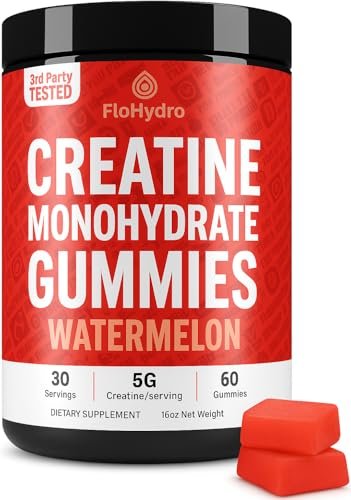 FloHydro Creatine Gummies – 5g Creatin pro Portion, zuckerfrei, 60 Stück, Laborgetestet in den USA