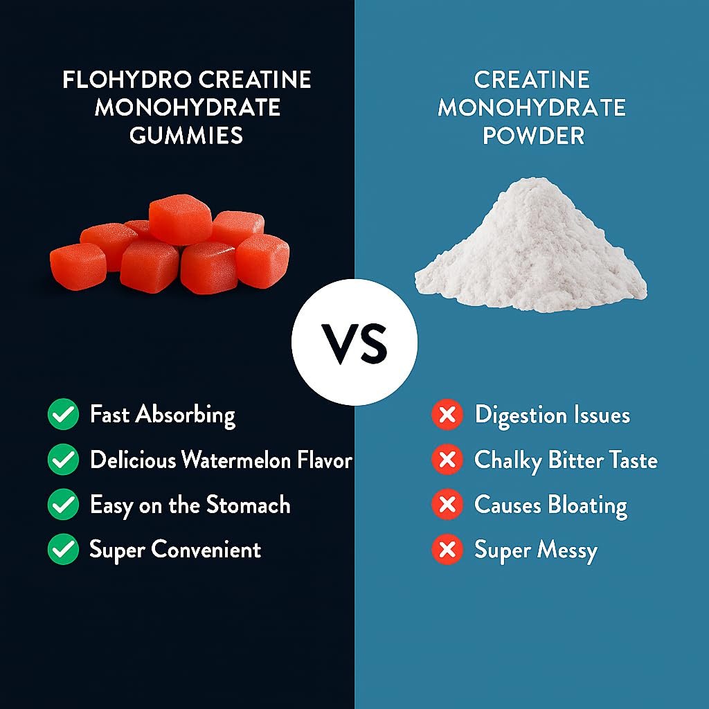 FloHydro Creatine Gummies – 5g Creatin pro Portion, zuckerfrei, 60 Stück, Laborgetestet in den USA