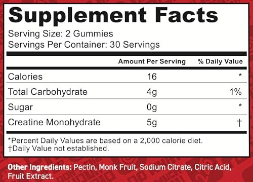 FloHydro Creatine Gummies – 5g Creatin pro Portion, zuckerfrei, 60 Stück, Laborgetestet in den USA
