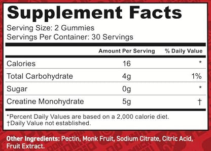 FloHydro Creatine Gummies – 5g Creatin pro Portion, zuckerfrei, 60 Stück, Laborgetestet in den USA