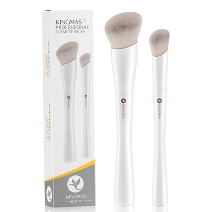 KINGMAS 2er-Set abgewinkelter Foundation-Pinsel und Mini-Concealer-Pinsel – Premium-Kabuki-Make-up-Pinsel für flüssige, cremige und pudrige Texturen