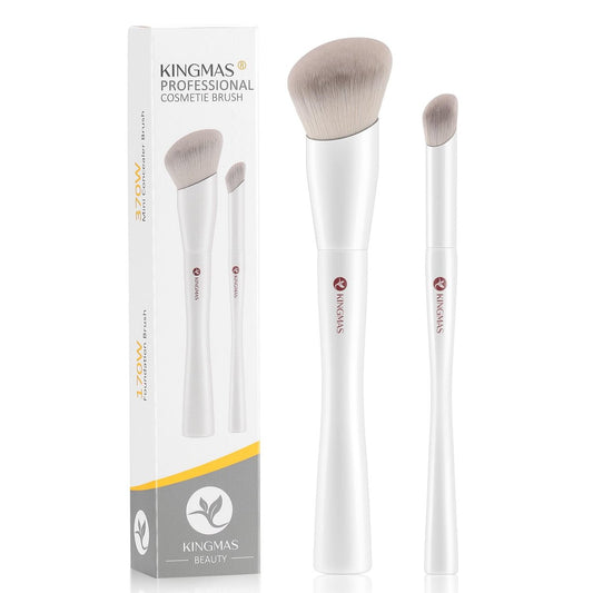 KINGMAS 2er-Set abgewinkelter Foundation-Pinsel und Mini-Concealer-Pinsel – Premium-Kabuki-Make-up-Pinsel für flüssige, cremige und pudrige Texturen