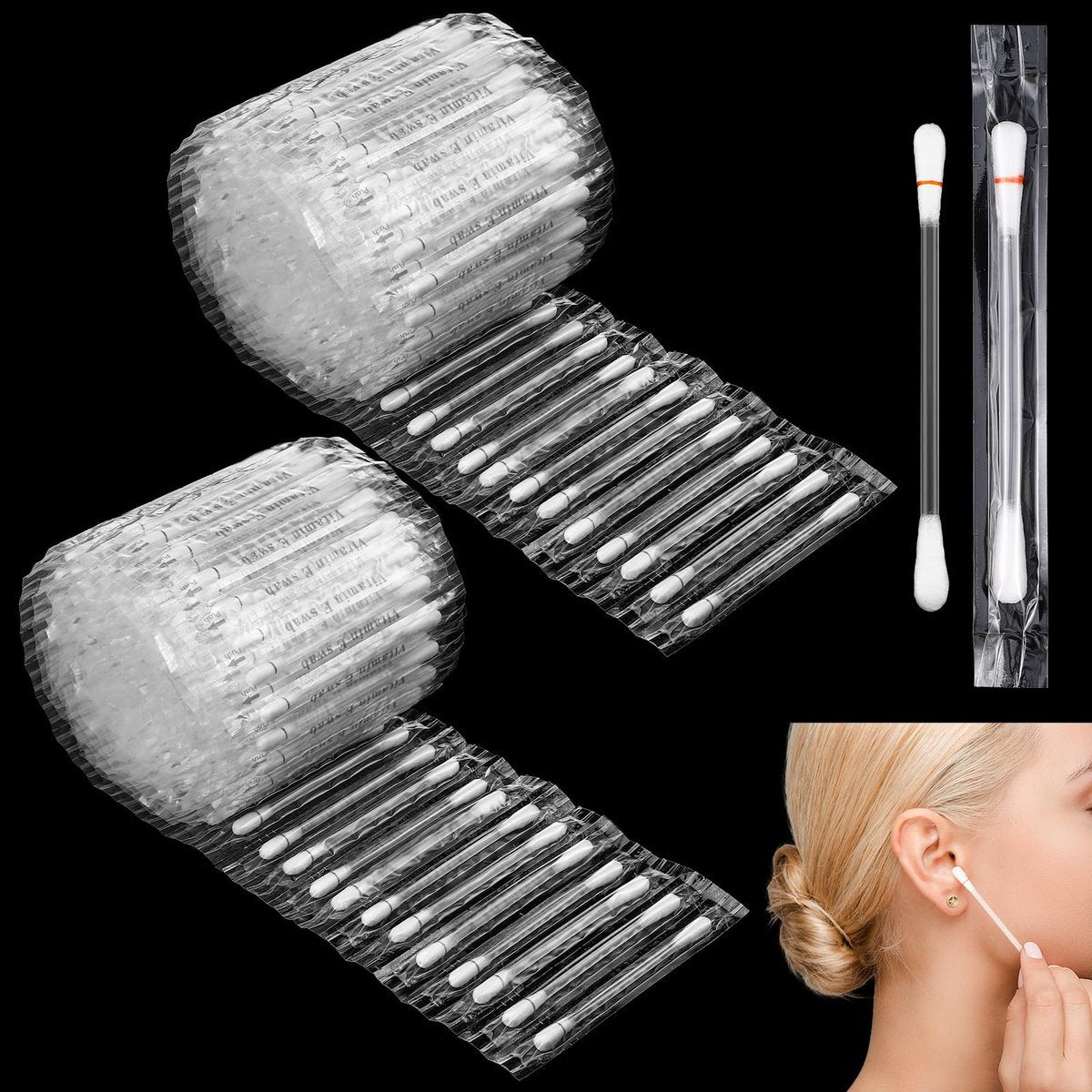 Hoolerry 200 Stück Piercing-Pflege-Wattestäbchen, einzeln verpackt, mit Kochsalzlösung, für Ohrlochreiniger, Keloid-Entfernung, Nasenpiercing-Beule
