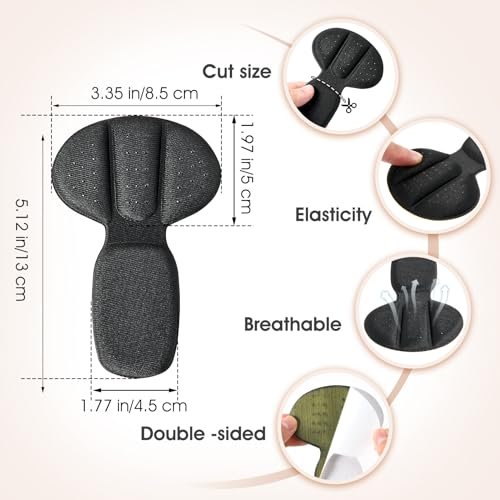 Fersenpolster für zu große Schuhe | 4 Paar Mesh-Klebefersen für Stiefel & lose Schuhe | Wiederverwendbare Fersenkissen für Damen & Herren | Anti-Blasen-Einlegesohlen (Schwarz)
