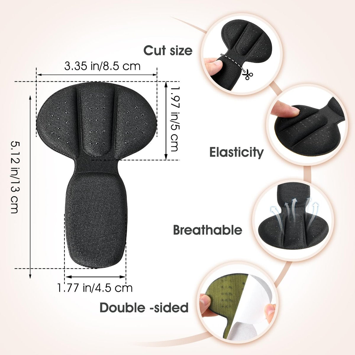 Fersenpolster für zu große Schuhe | 4 Paar Mesh-Klebefersen für Stiefel & lose Schuhe | Wiederverwendbare Fersenkissen für Damen & Herren | Anti-Blasen-Einlegesohlen (Schwarz)