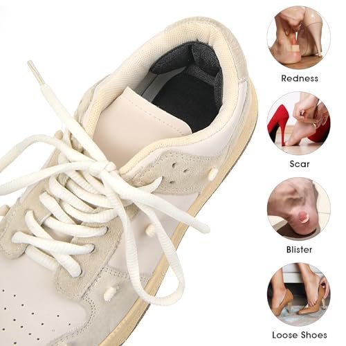 Fersenpolster für zu große Schuhe | 4 Paar Mesh-Klebefersen für Stiefel & lose Schuhe | Wiederverwendbare Fersenkissen für Damen & Herren | Anti-Blasen-Einlegesohlen (Schwarz)