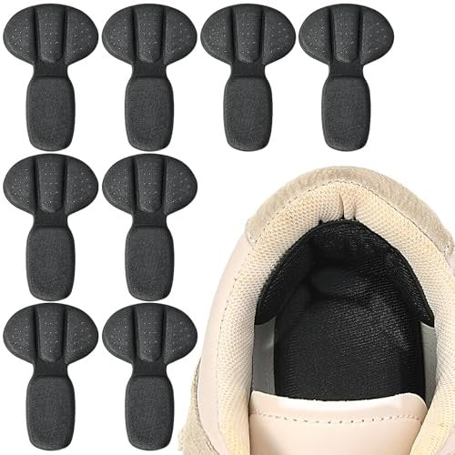 Fersenpolster für zu große Schuhe | 4 Paar Mesh-Klebefersen für Stiefel & lose Schuhe | Wiederverwendbare Fersenkissen für Damen & Herren | Anti-Blasen-Einlegesohlen (Schwarz)