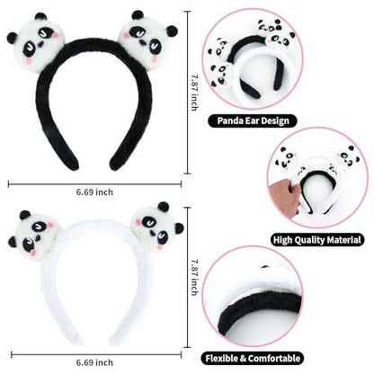 CURASA 2er-Pack Süßes Panda-Stirnband für Damen, Mädchen, Kinder – Schwarz-Weiß Haarband zum Gesichtswaschen, Spa – Kawaii Plüsch-Haarzubehör