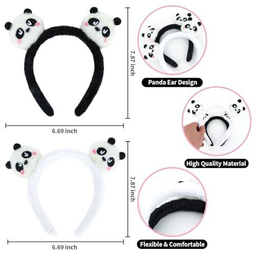 CURASA 2er-Pack Süßes Panda-Stirnband für Damen, Mädchen, Kinder – Schwarz-Weiß Haarband zum Gesichtswaschen, Spa – Kawaii Plüsch-Haarzubehör
