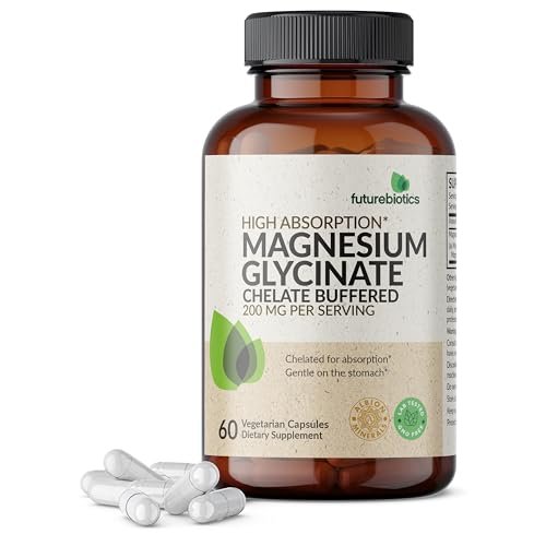 Futurebiotics Magnesium Glycinat 200 mg pro Portion, cheliert für hohe Absorption, magenschonend, Non-GMO, 60 Kapseln