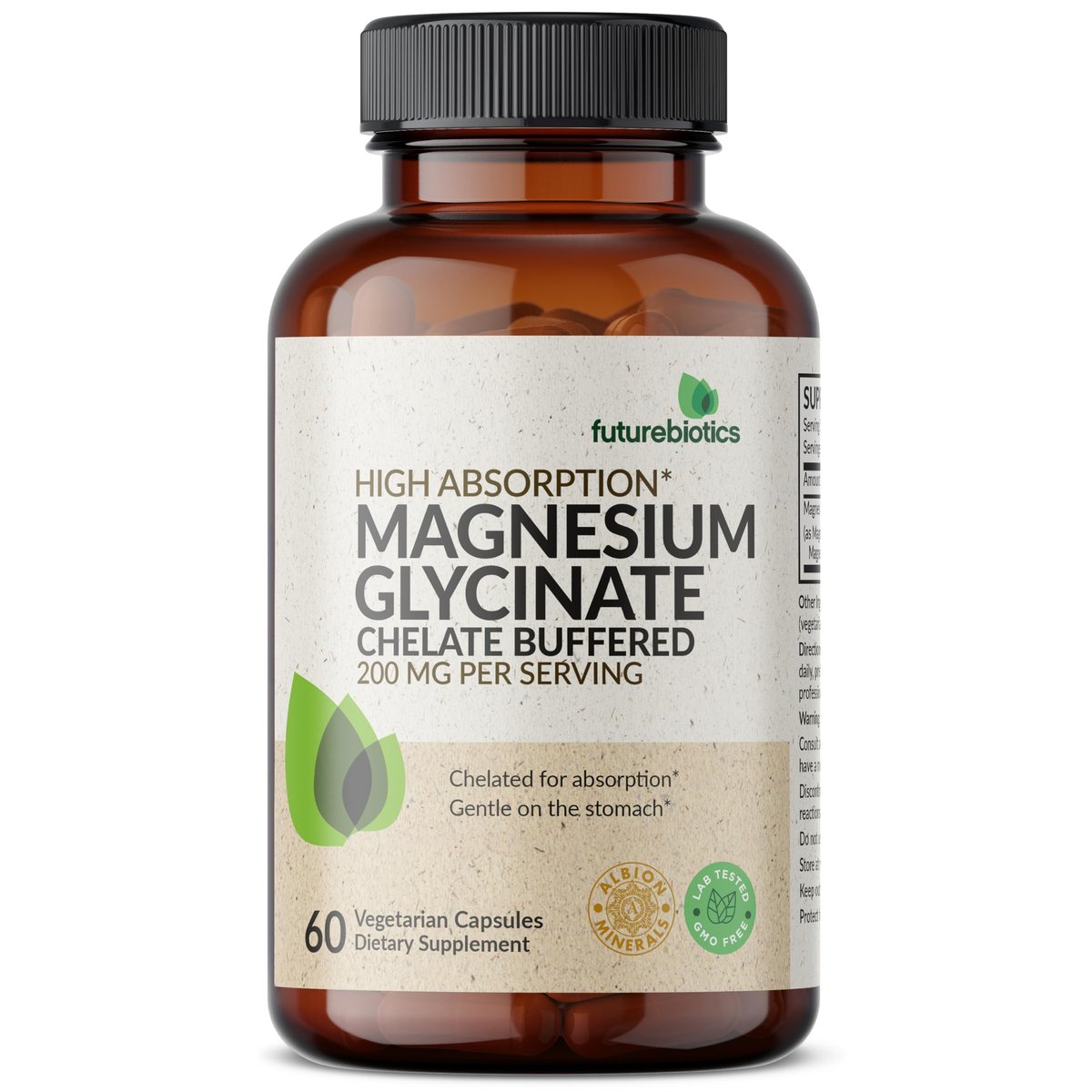 Futurebiotics Magnesium Glycinat 200 mg pro Portion, cheliert für hohe Absorption, magenschonend, Non-GMO, 60 Kapseln