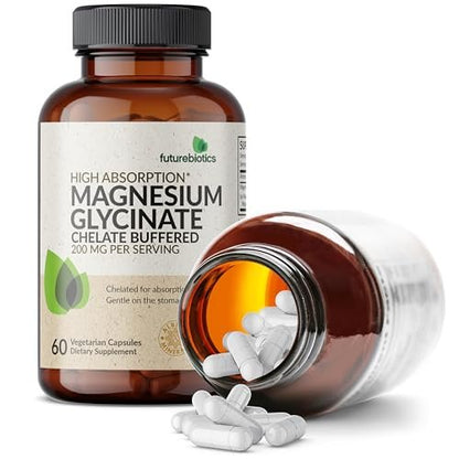 Futurebiotics Magnesium Glycinat 200 mg pro Portion, cheliert für hohe Absorption, magenschonend, Non-GMO, 60 Kapseln