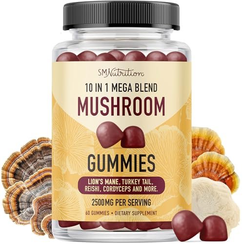 SMNutrition Pilz-Gummis für Erwachsene | Mit Löwenmähne, Truthahnschwanz, Reishi, Cordyceps, Chaga & Maitake | Unterstützt kognitive Funktion & Immunsystem | Himbeergeschmack | 60 Stück