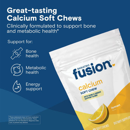 Bariatric Fusion Calcium Supplement Chews | Calciumcitrat mit Vitamin D3 | Zuckerfrei | 500mg | Zitrone | 60 Stück