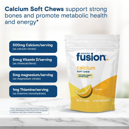 Bariatric Fusion Calcium Supplement Chews | Calciumcitrat mit Vitamin D3 | Zuckerfrei | 500mg | Zitrone | 60 Stück