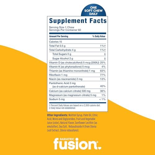 Bariatric Fusion Calcium Supplement Chews | Calciumcitrat mit Vitamin D3 | Zuckerfrei | 500mg | Zitrone | 60 Stück