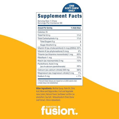 Bariatric Fusion Calcium Supplement Chews | Calciumcitrat mit Vitamin D3 | Zuckerfrei | 500mg | Zitrone | 60 Stück