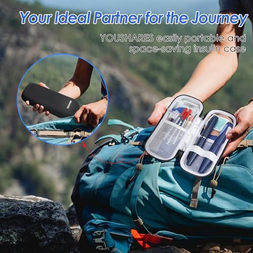 YOUSHARES Insulin-Kühltasche für Reisen, GLP-1 Diabetiker-Medikamenten-Kühltasche für Zepbound und Mounjaro Pen, Kühlschrankzubehör für Diabetes mit 2 TSA-zugelassenen Kühlakkus