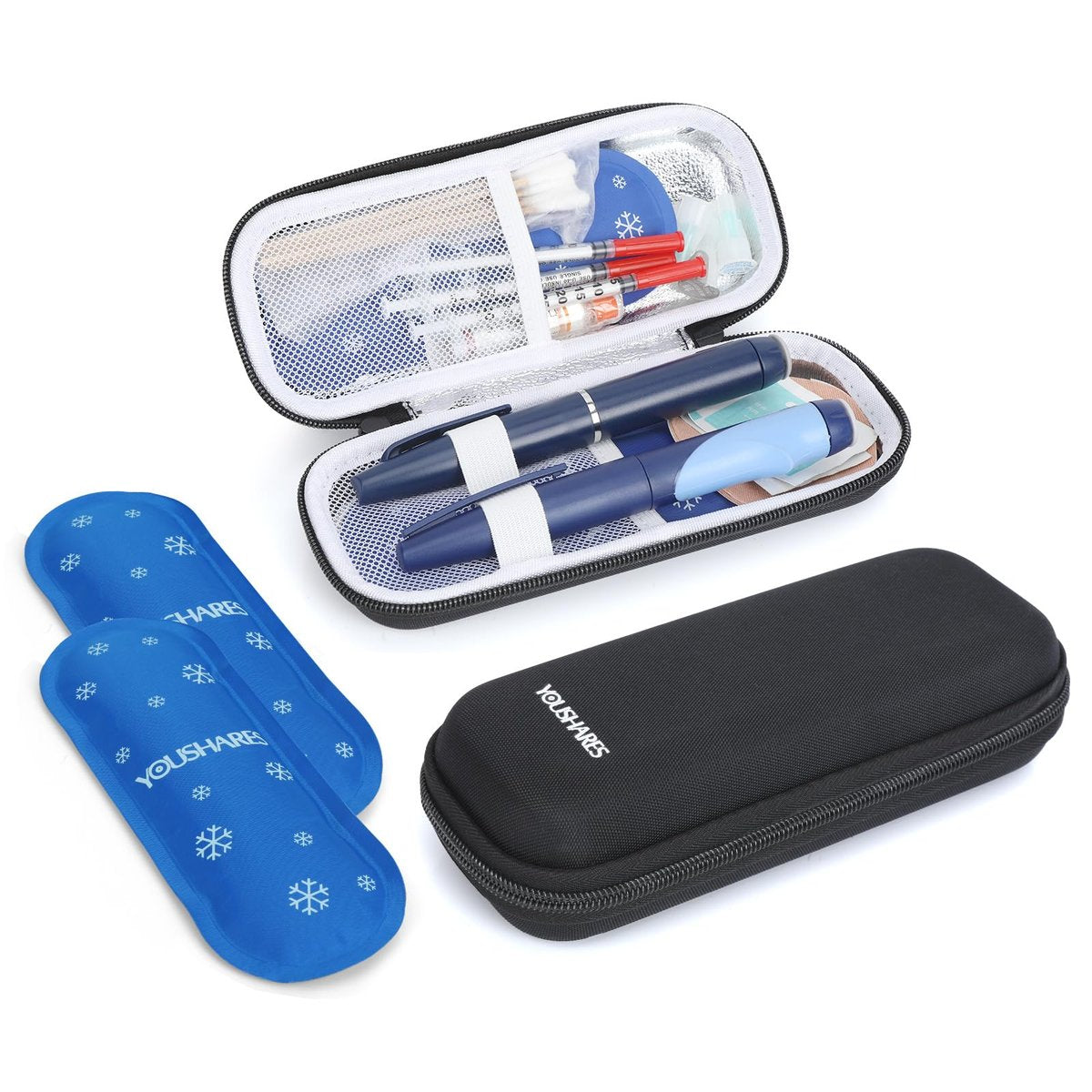 YOUSHARES Insulin-Kühltasche für Reisen, GLP-1 Diabetiker-Medikamenten-Kühltasche für Zepbound und Mounjaro Pen, Kühlschrankzubehör für Diabetes mit 2 TSA-zugelassenen Kühlakkus