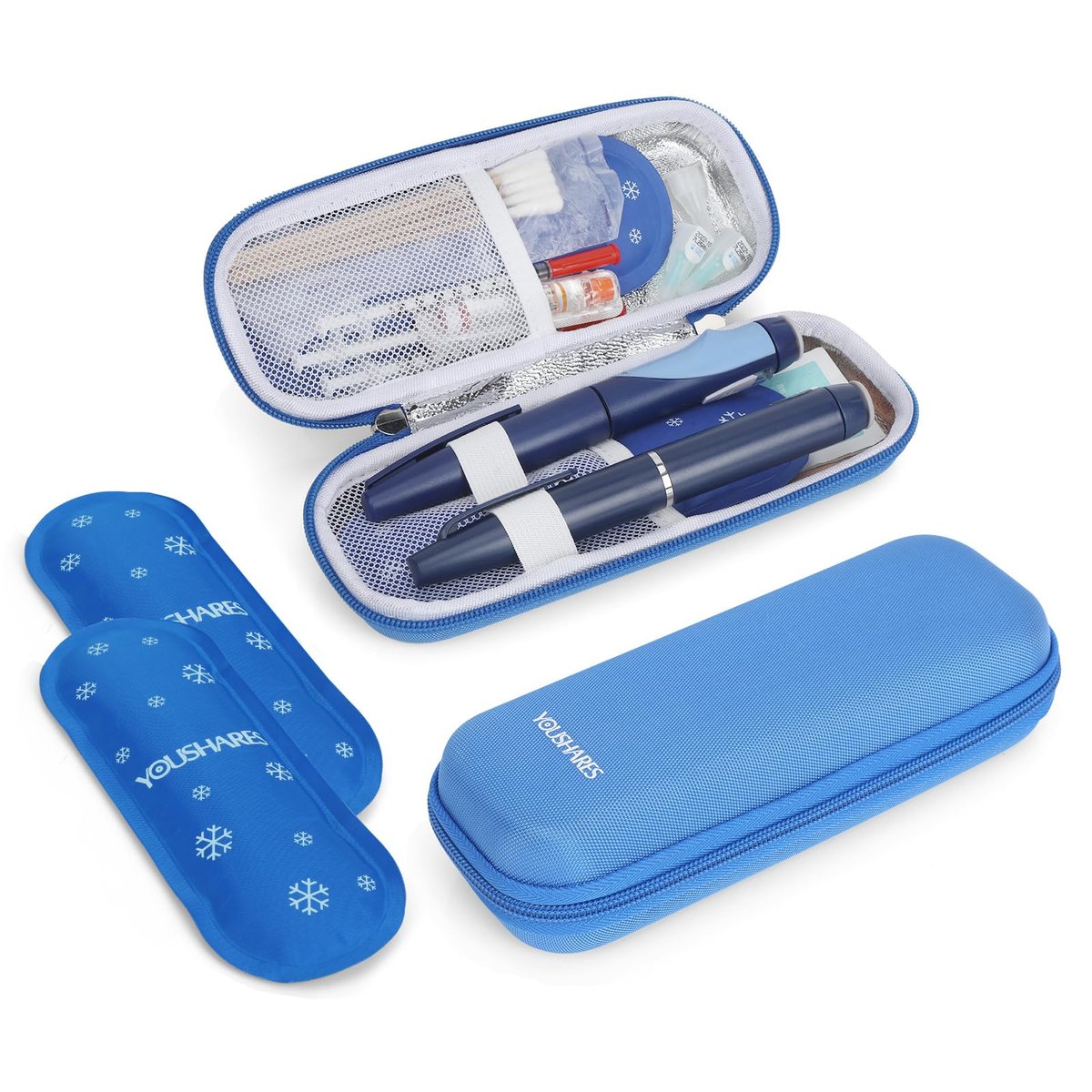 YOUSHARES Insulin-Kühltasche für Reisen, GLP-1 Diabetiker Medikamentenkühltasche für Zepbound und Mounjaro Pen, Kühlschrank-Organizer für Diabetes-Zubehör mit 2 TSA-zugelassenen Kühlakkus