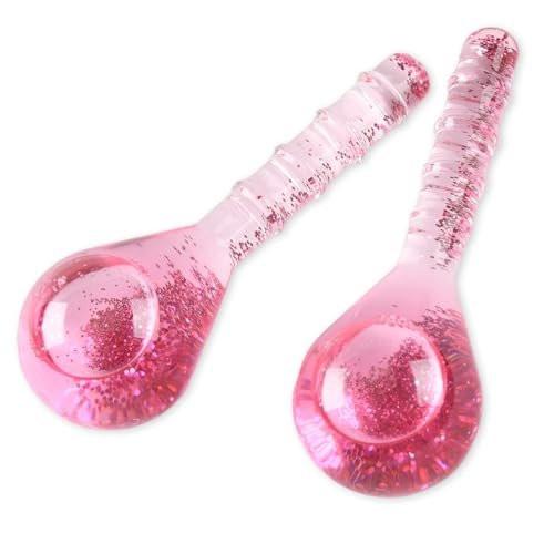Ice Globes Gesichts-Kühlkugeln, Kryo-Schönheitsbälle mit Anti-Rutsch-Griff für Gesicht, Augen & Hals, Beruhigendes Kaltmassage-Werkzeug für entspannende & erfrischende Hautpflege-Routine, Glitzer Pink