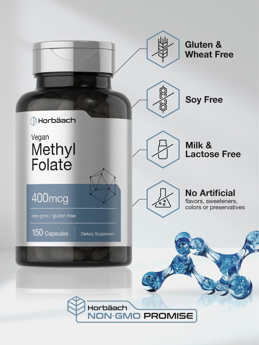 Horbäach Methylfolat 400 mcg | 150 vegane Kapseln | Non-GMO, glutenfrei | Nahrungsergänzungsmittel