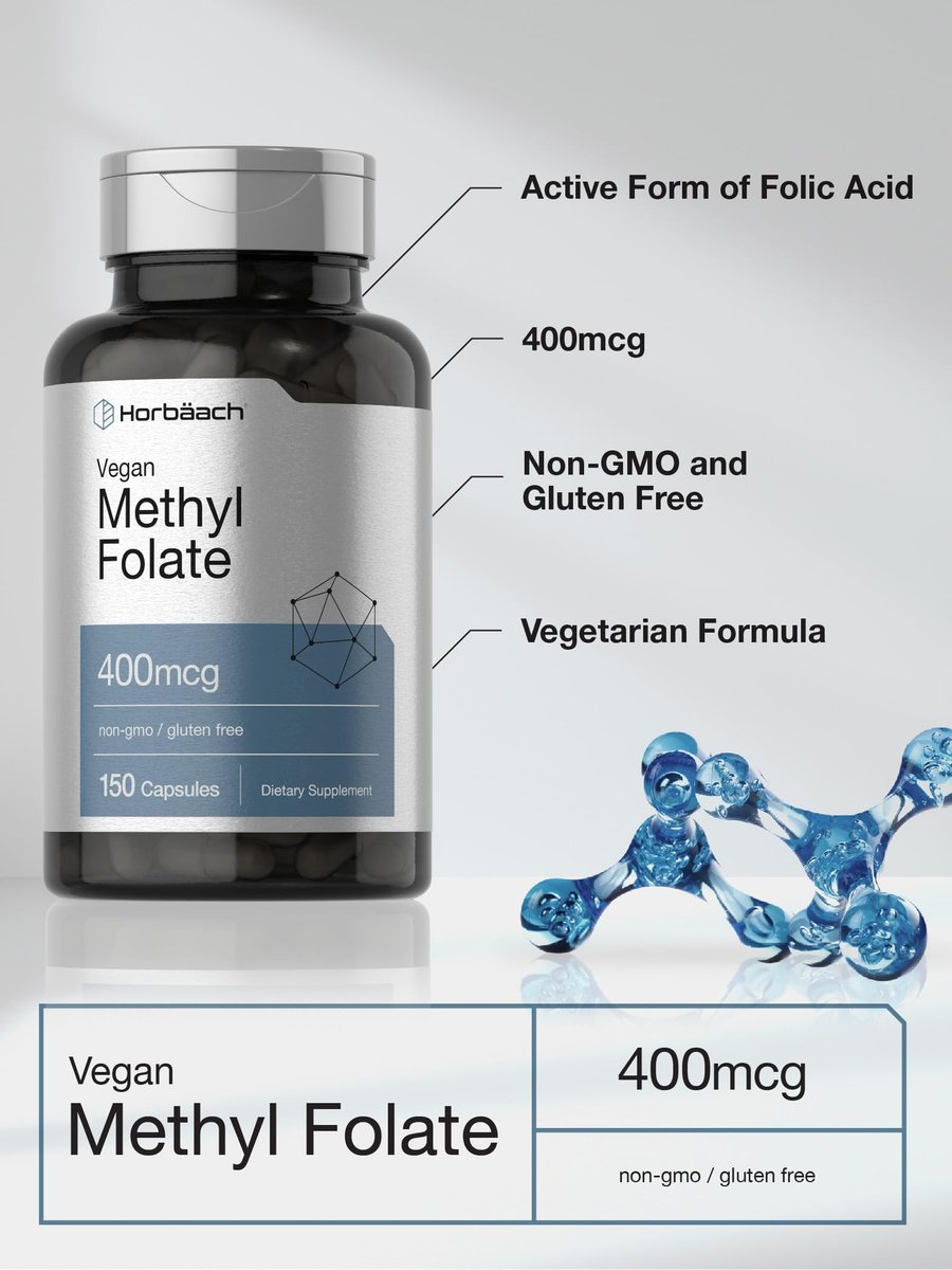 Horbäach Methylfolat 400 mcg | 150 vegane Kapseln | Non-GMO, glutenfrei | Nahrungsergänzungsmittel