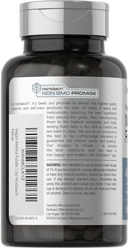 Horbäach Methylfolat 400 mcg | 150 vegane Kapseln | Non-GMO, glutenfrei | Nahrungsergänzungsmittel