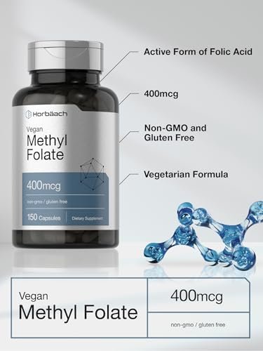 Horbäach Methylfolat 400 mcg | 150 vegane Kapseln | Non-GMO, glutenfrei | Nahrungsergänzungsmittel