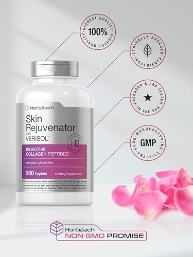 Horbäach Hautverjünger mit Verisol | Bioaktive Kollagenpeptide | 200 Kapseln | Nicht-GMO, Glutenfrei