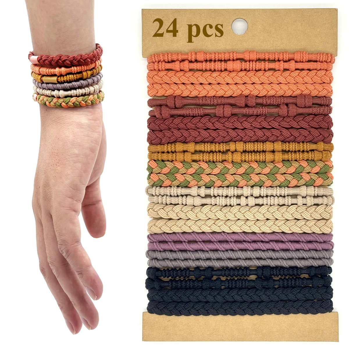 Haargummis für dickes & dünnes Haar, elastische Haarbänder für Damen, Schlaf, Sport, Pferdeschwanz-Halter ohne Schaden | Boho-Armbänder Haar-Accessoires – 24 Stück