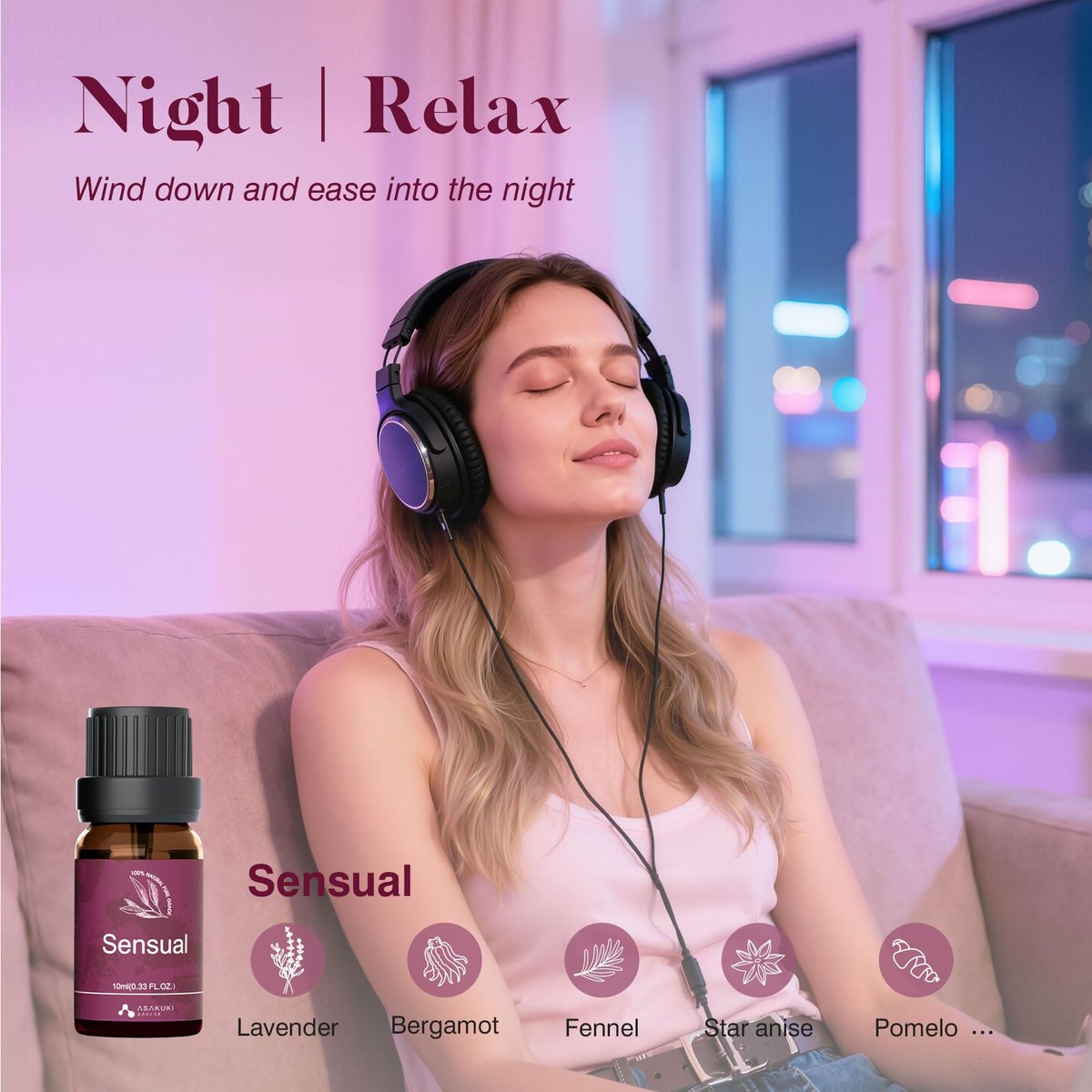 ASAKUKI Ätherische Öle für Diffuser – 6 Stimmungsölmischungen (Atmen, Aufmuntern, Sinnlich, Balance, Entspannen, Ruhe) für Morgen- bis Abendrituale, Zuhause & tägliche Nutzung – Geschenk für Mama